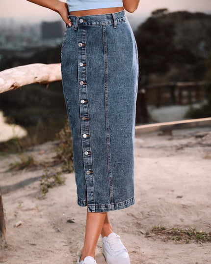 Button Down Denim Skirt - THE AMERICAN BLUE