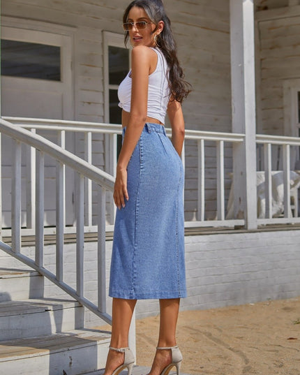Button Down Denim Skirt - THE AMERICAN BLUE