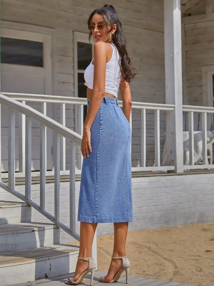 Button Down Denim Skirt - THE AMERICAN BLUE