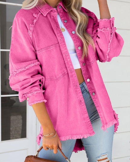 Button Down Raw Hem Denim Jacket - THE AMERICAN BLUE