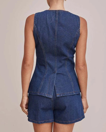 Button Down Vest and Shorts Denim Set - THE AMERICAN BLUE