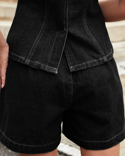 Button Down Vest and Shorts Denim Set - THE AMERICAN BLUE