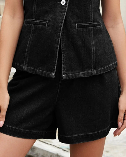 Button Down Vest and Shorts Denim Set - THE AMERICAN BLUE