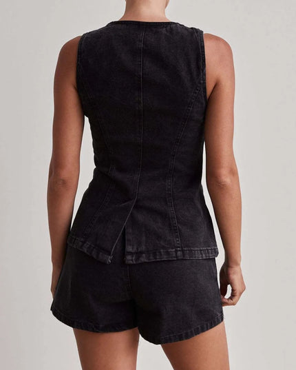Button Down Vest and Shorts Denim Set - THE AMERICAN BLUE