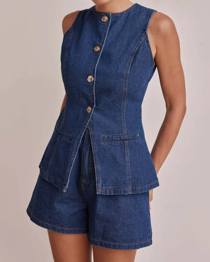 Button Down Vest and Shorts Denim Set - THE AMERICAN BLUE