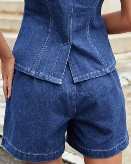 Button Down Vest and Shorts Denim Set - THE AMERICAN BLUE