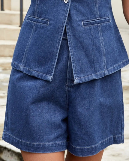 Button Down Vest and Shorts Denim Set - THE AMERICAN BLUE