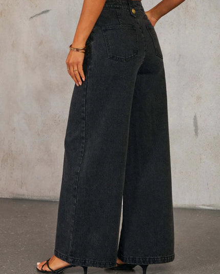 Button Down Vest and Wide Leg Jeans Denim Set - THE AMERICAN BLUE