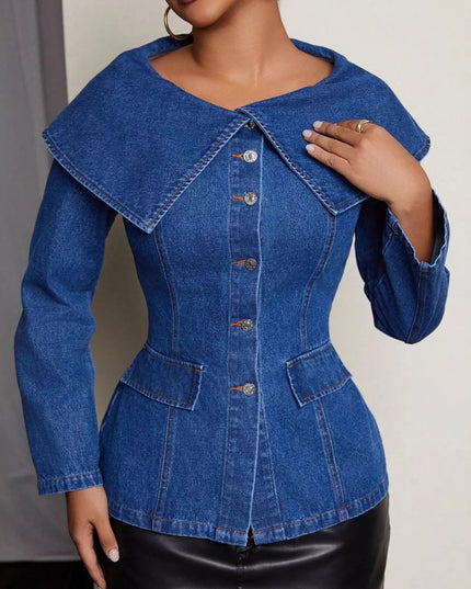 Button - Front Long Sleeve Denim Top - THE AMERICAN BLUE