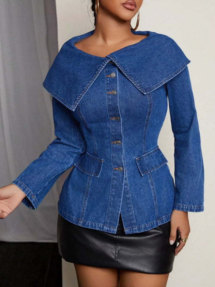 Button - Front Long Sleeve Denim Top - THE AMERICAN BLUE