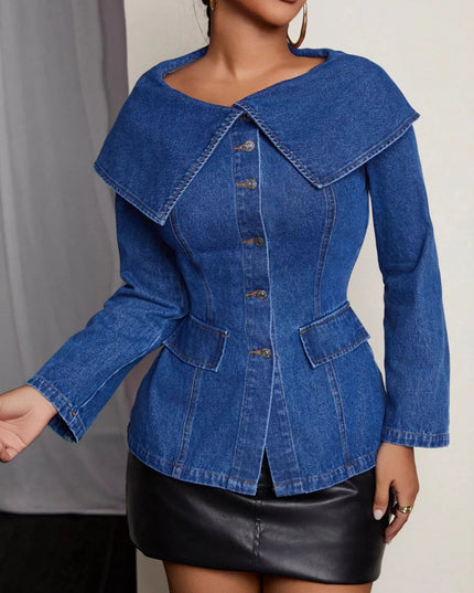Button - Front Long Sleeve Denim Top - THE AMERICAN BLUE