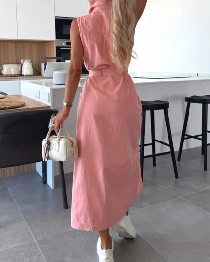 Button Front Sleeveless Denim Dress - THE AMERICAN BLUE