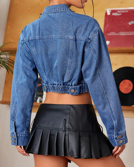 Button Up Cropped Casual Denim Jacket - THE AMERICAN BLUE