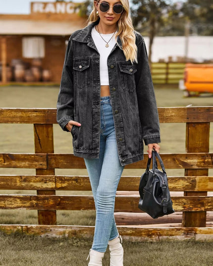 Button Up Long Sleeve Denim Jacket - THE AMERICAN BLUE