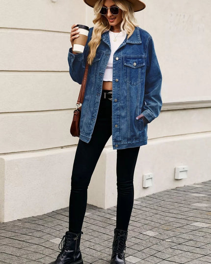 Button Up Long Sleeve Denim Jacket - THE AMERICAN BLUE