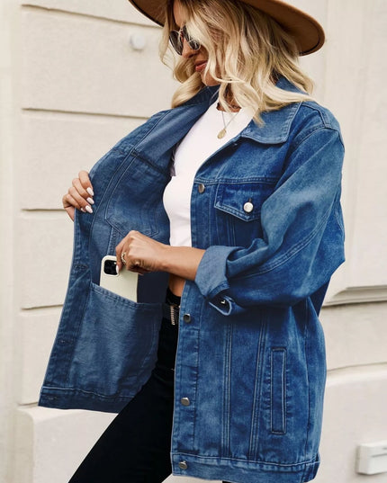 Button Up Long Sleeve Denim Jacket - THE AMERICAN BLUE