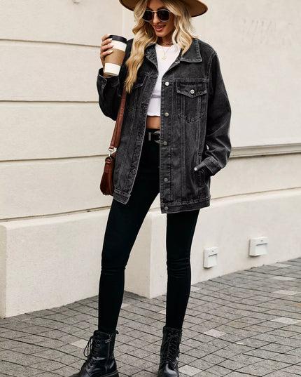 Button Up Long Sleeve Denim Jacket - THE AMERICAN BLUE
