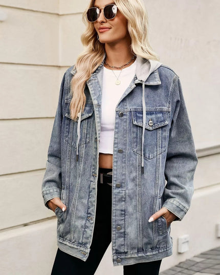 Button Up Long Sleeve Denim Jacket - THE AMERICAN BLUE