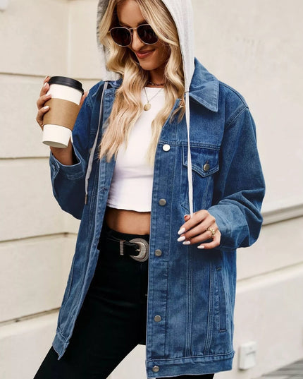 Button Up Long Sleeve Denim Jacket - THE AMERICAN BLUE