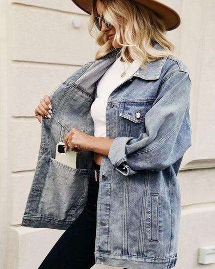 Button Up Long Sleeve Denim Jacket - THE AMERICAN BLUE