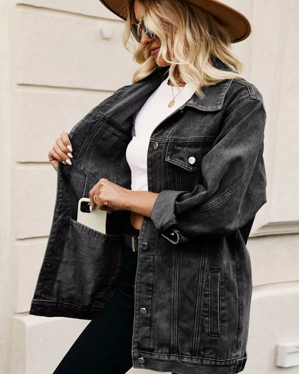 Button Up Long Sleeve Denim Jacket - THE AMERICAN BLUE