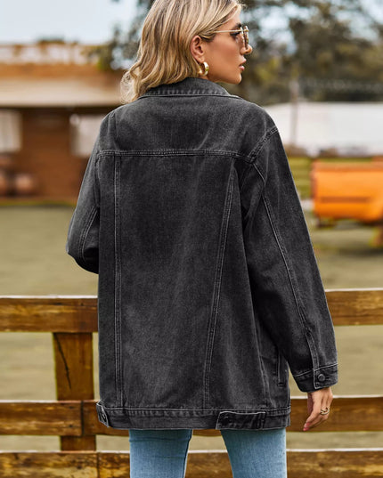 Button Up Long Sleeve Denim Jacket - THE AMERICAN BLUE