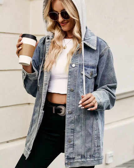 Button Up Long Sleeve Denim Jacket - THE AMERICAN BLUE