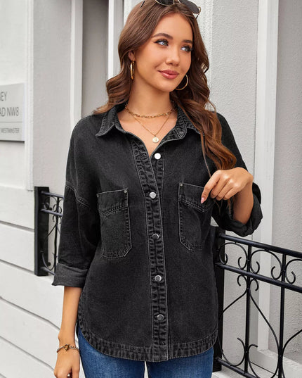 Button Up Long Sleeve Denim Shirt - THE AMERICAN BLUE