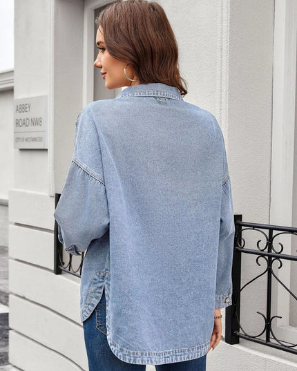 Button Up Long Sleeve Denim Shirt - THE AMERICAN BLUE