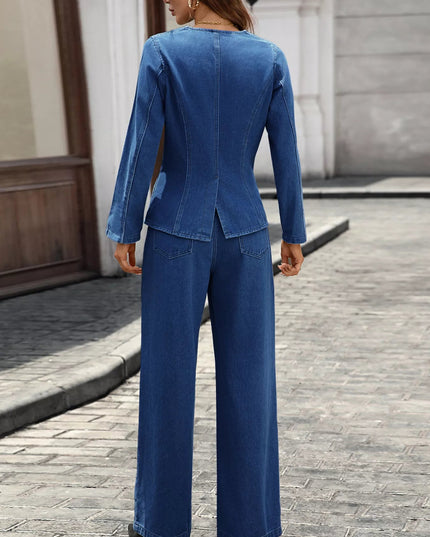Button Up Long Sleeve Top and Jeans Denim Set - THE AMERICAN BLUE