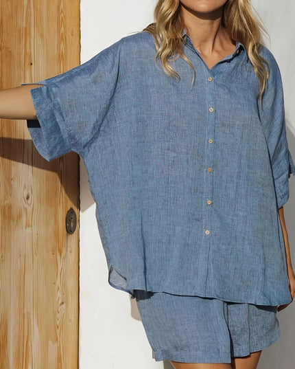 Button - Up Shirt and Shorts Set - THE AMERICAN BLUE