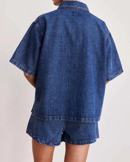 Button Up Short Sleeve Top and Shorts Denim Set - THE AMERICAN BLUE