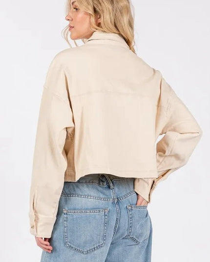 bytos Button Down Cropped Denim Jacket with Patch Pockets - THE AMERICAN BLUE