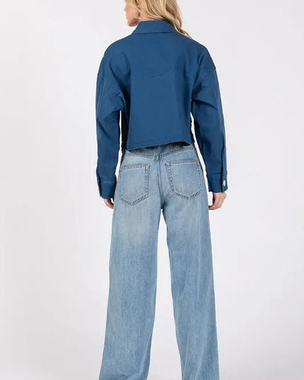 bytos Button Down Cropped Denim Jacket with Patch Pockets - THE AMERICAN BLUE