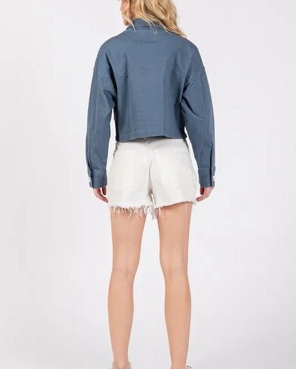 bytos Button Down Cropped Denim Jacket with Patch Pockets - THE AMERICAN BLUE