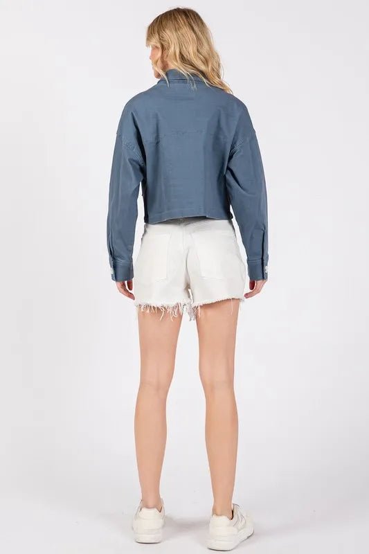 bytos Button Down Cropped Denim Jacket with Patch Pockets - THE AMERICAN BLUE