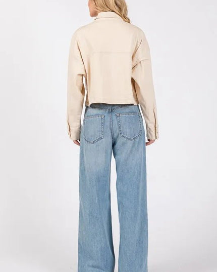 bytos Button Down Cropped Denim Jacket with Patch Pockets - THE AMERICAN BLUE
