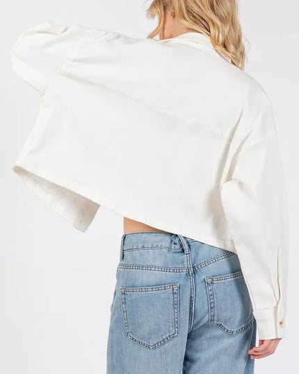 bytos Button Down Cropped Denim Jacket with Patch Pockets - THE AMERICAN BLUE