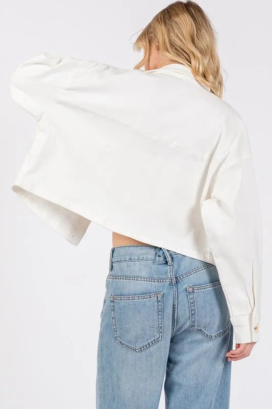 bytos Button Down Cropped Denim Jacket with Patch Pockets - THE AMERICAN BLUE