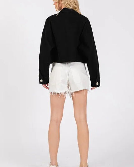 bytos Button Down Cropped Denim Jacket with Patch Pockets - THE AMERICAN BLUE
