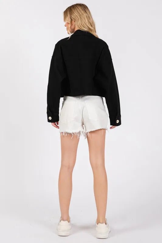 bytos Button Down Cropped Denim Jacket with Patch Pockets - THE AMERICAN BLUE