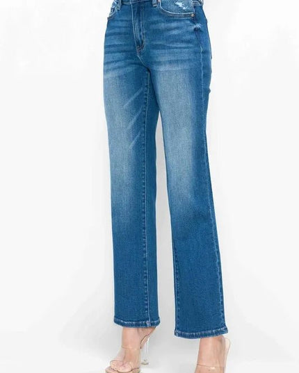 bytos Full Size Cat's Whiskers High Rise Straight Jeans - THE AMERICAN BLUE