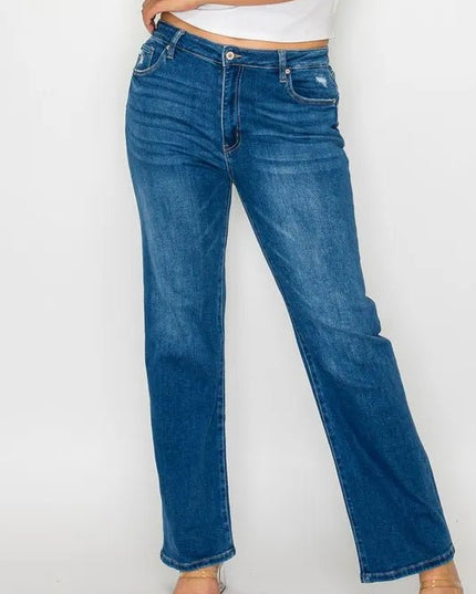 bytos Full Size Cat's Whiskers High Rise Straight Jeans - THE AMERICAN BLUE