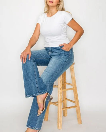 bytos Full Size Cat's Whiskers Mid Rise Bootcut Jeans - THE AMERICAN BLUE