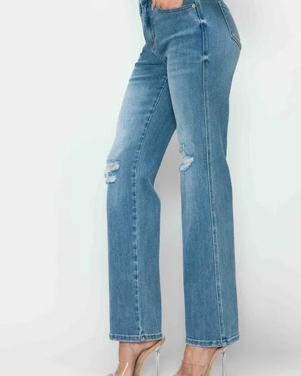 bytos Full Size Distressed High Rise Straight Jeans - THE AMERICAN BLUE