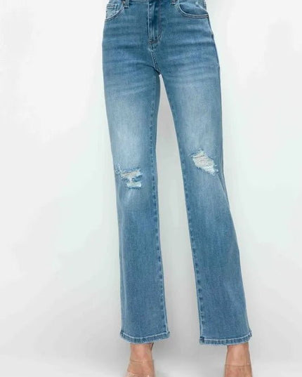 bytos Full Size Distressed High Rise Straight Jeans - THE AMERICAN BLUE