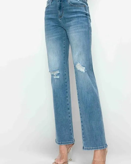 bytos Full Size Distressed High Rise Straight Jeans - THE AMERICAN BLUE
