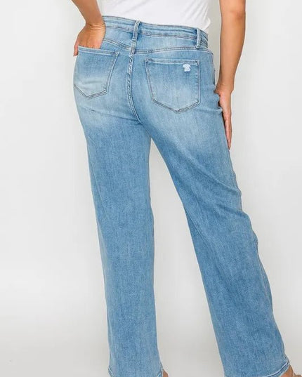bytos Full Size Distressed High Rise Straight Jeans - THE AMERICAN BLUE