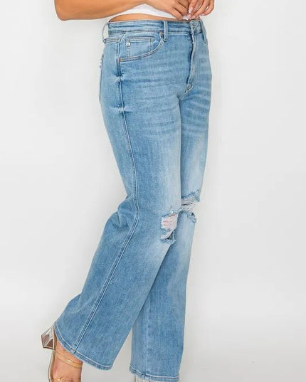 bytos Full Size Distressed High Rise Straight Jeans - THE AMERICAN BLUE