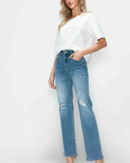 bytos Full Size Distressed High Rise Straight Jeans - THE AMERICAN BLUE